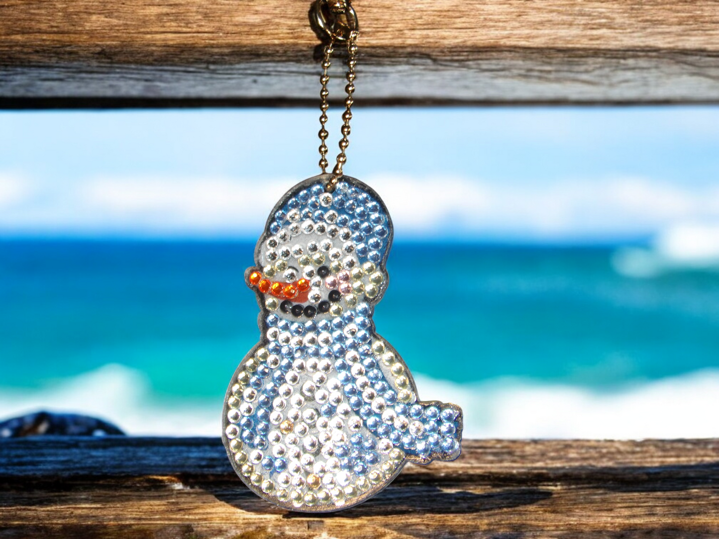 Blue Round Snowman Keychain