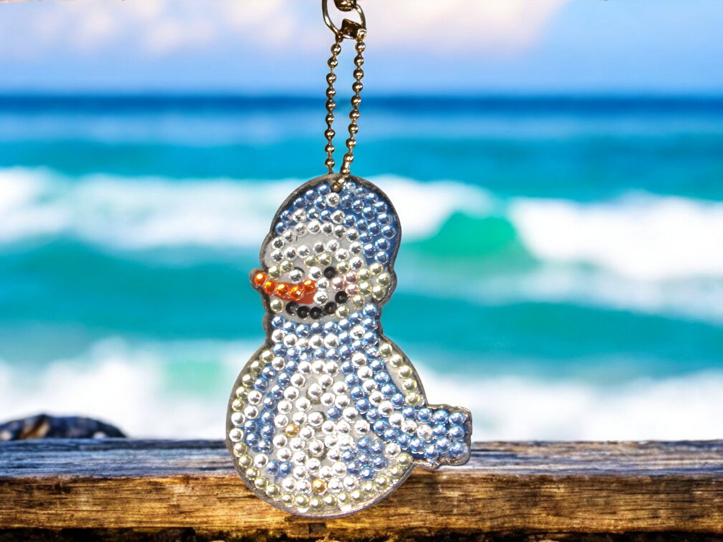 Blue Round Snowman Keychain