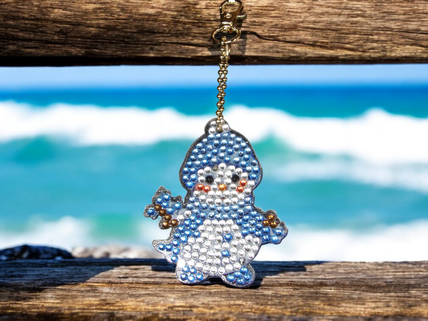 Blue Scarf Snowman Keychain