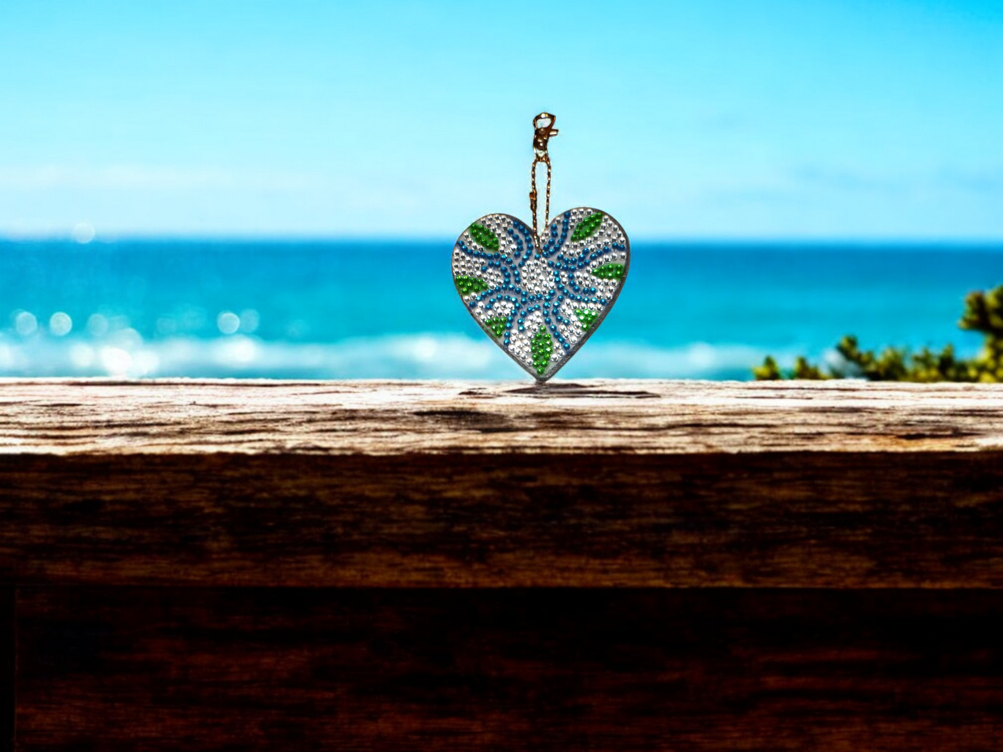 Blue Green Large Heart Keychain