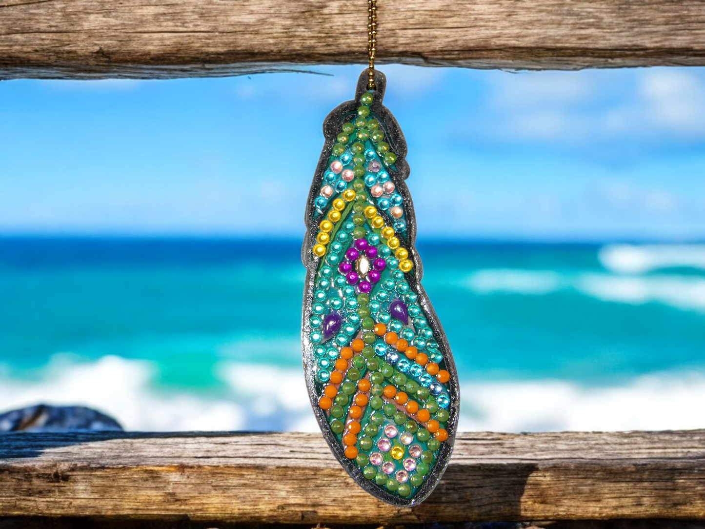 Blue & Orange Feather Keychain