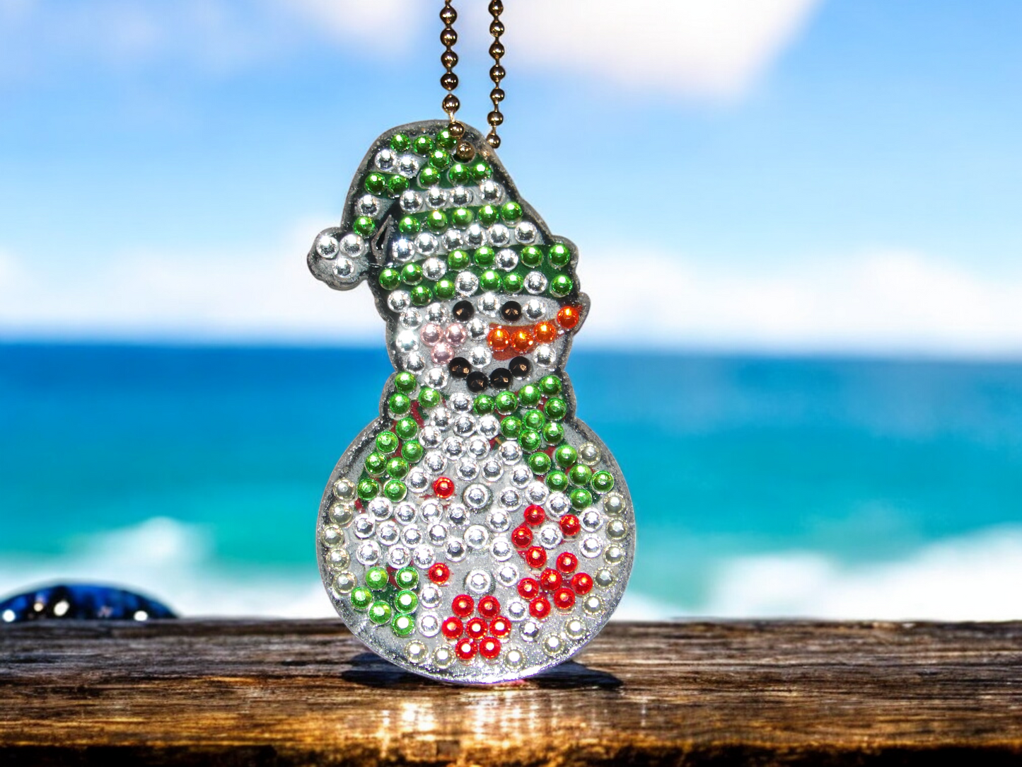 Green Red White Snowman Keychain