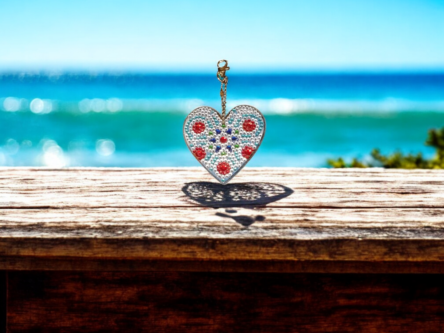 Large Red Crystal Heart Keychain