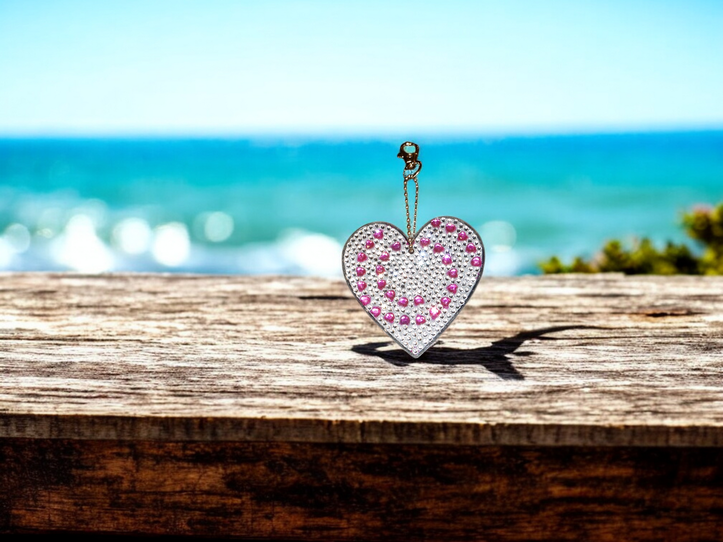 Pink & Crystal Large Heart Keychain