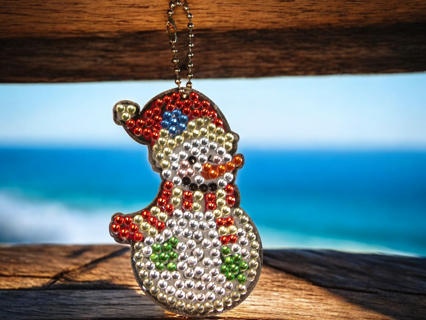 Blue Flower Coloful Snowman Keychain