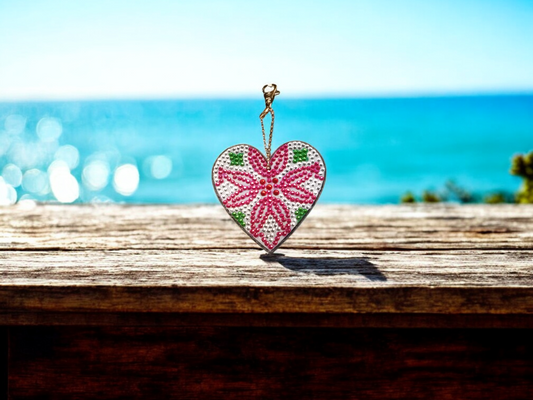 Large Pink & Green Heart Keychain