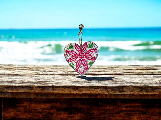 Large Pink & Green Heart Keychain