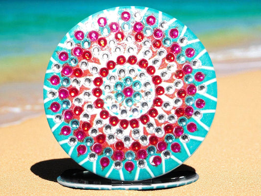 Blue & Red Round Pocket Mirror