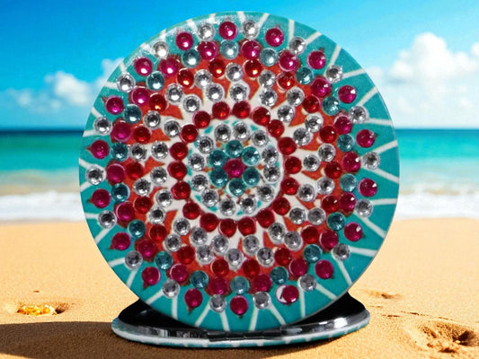 Blue & Red Round Pocket Mirror