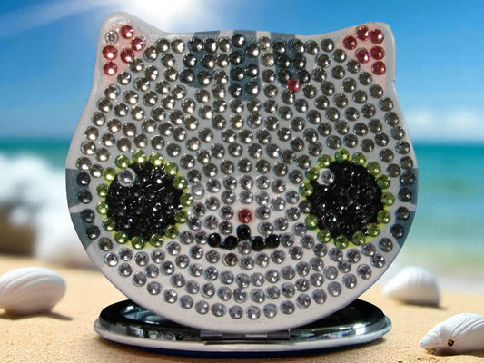 Silver Cat Face Pocket Mirror