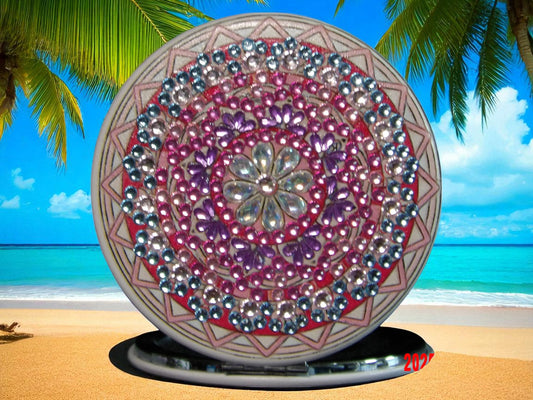 Pink Purple Blue Round Pocket Mirror