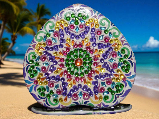 Purple & Green Heart Shaped Pocket Mirror