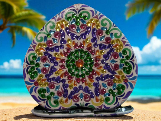 Purple & Green Heart Shaped Pocket Mirror