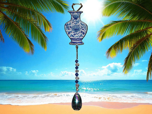 Round Blue Antique Style Pot Sun/Wind Catcher