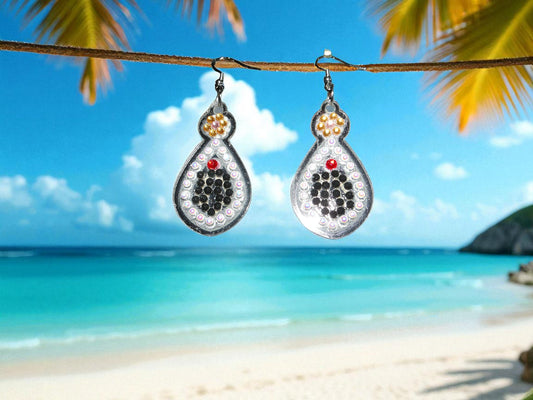 White Pearl & Black Earrings