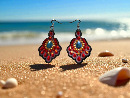 Red w/Blue Crystal Earrings