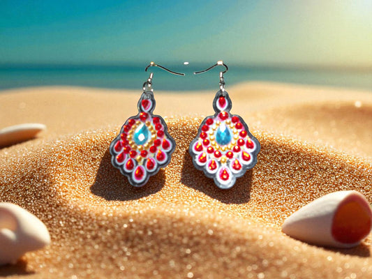 Red w/Blue Crystal Earrings