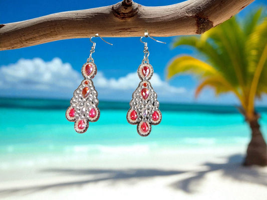 Red Pearl & Crystal Earrings