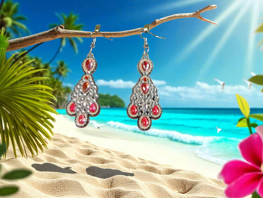 Red Pearl & Crystal Earrings