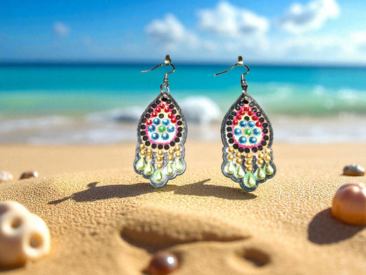 Light Green Blue & Red Earrings
