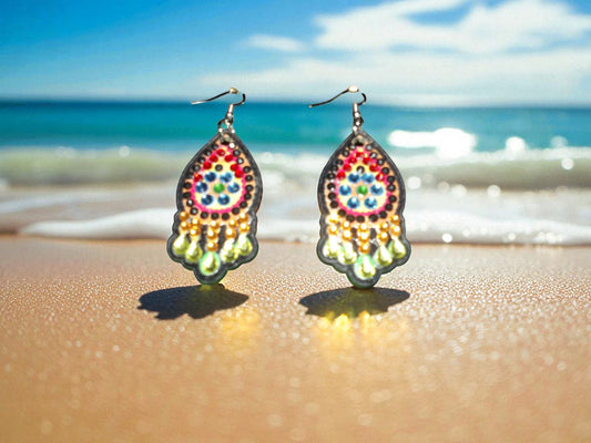 Light Green Blue & Red Earrings