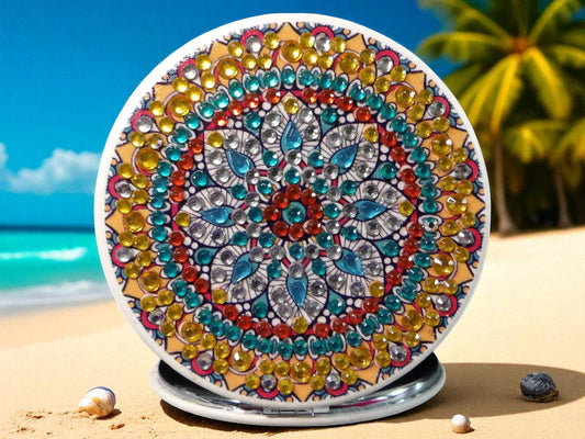 Gold & Blue Round Pocket Mirror