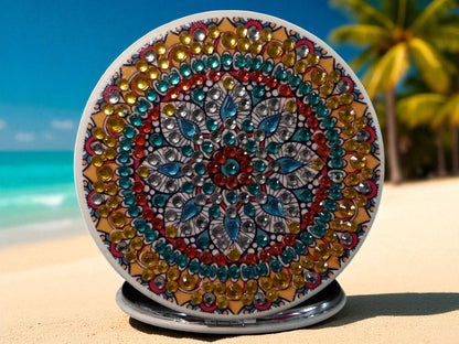 Gold & Blue Round Pocket Mirror