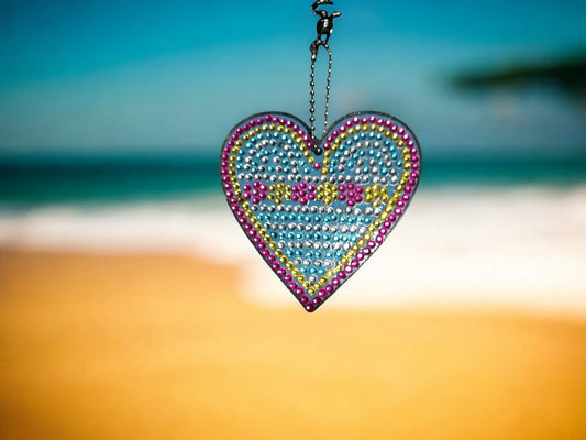 Blue w/Flowers Heart Keychain