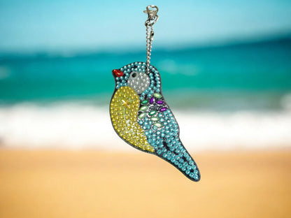 Blue & Yellow Robin Bird Keychain