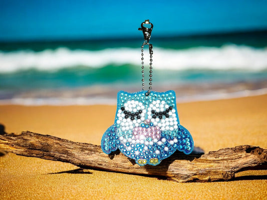 Blue & White Owl Keychain