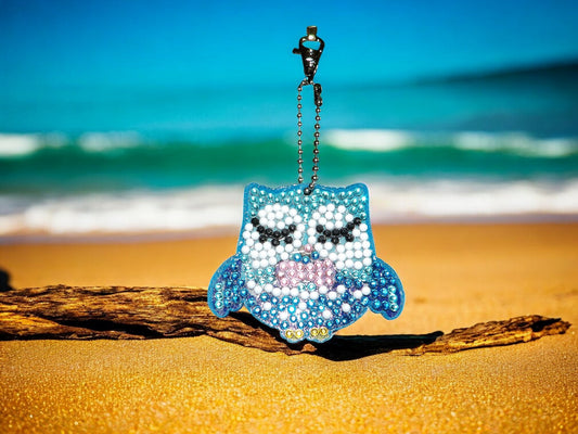 Blue & White Owl Keychain