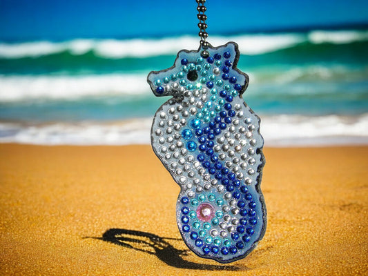 Blue & White Seahorse Keychain