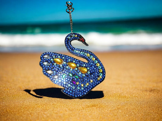 Dark Blue Yellow Gem Swan Keychain