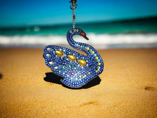 Dark Blue Yellow Gem Swan Keychain