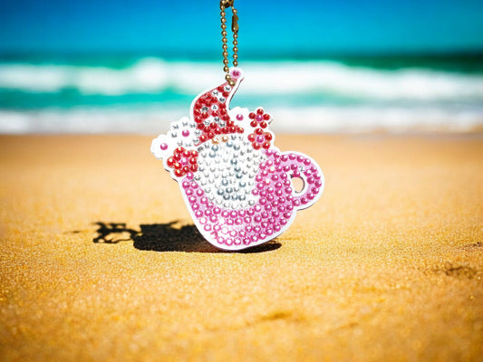 Pink Teapot Gnome Keychain