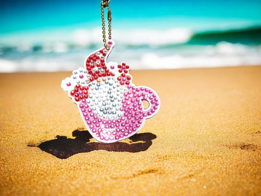 Pink Teapot Gnome Keychain