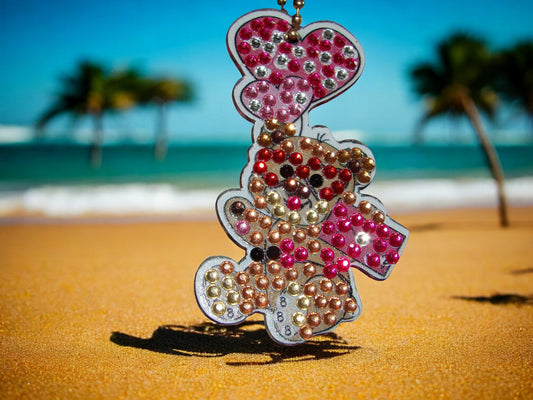 Present w/Love Heart Teddy Bear Keychain