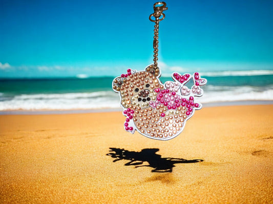 Teddy Bear w/Floating Hearts Keychain