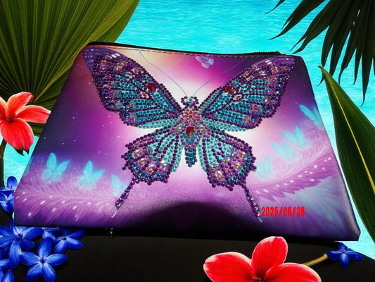 Large Purple Blue Butterly Hand Clutch