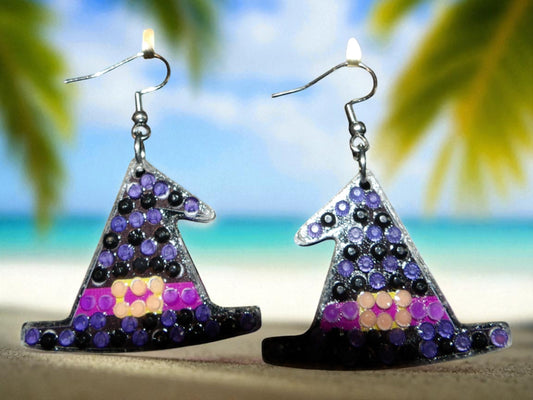 Glow In The Dark Witch's Black Hat Earrings