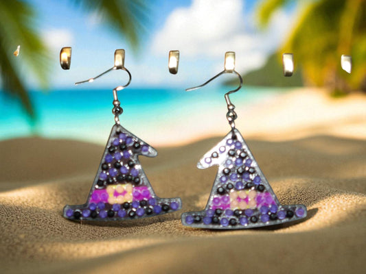 Glow In The Dark Witch's Black Hat Earrings