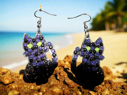Glow In the Dark Black Cat Earrings