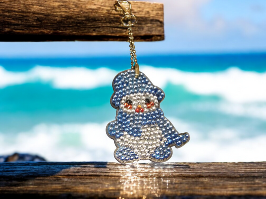 Blue Scarf Snowman Keychain