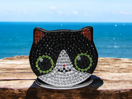 Black & White Cat Face Pocket Mirror