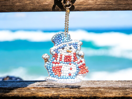 Blue Hat Snowman Keychain