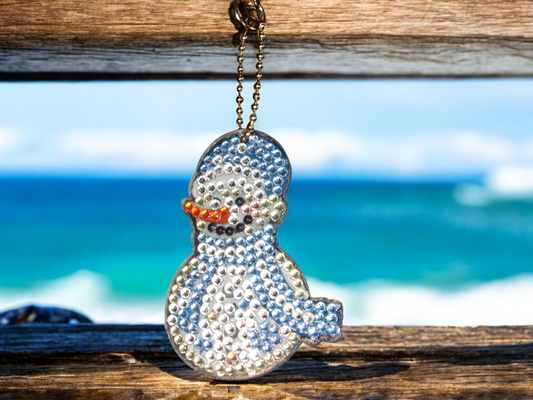 Blue Round Snowman Keychain