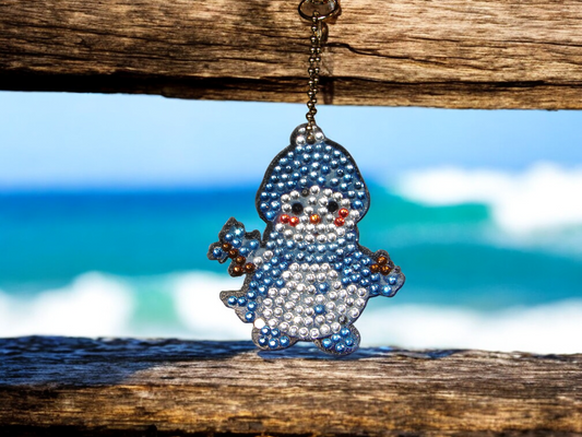 Blue Scarf Snowman Keychain