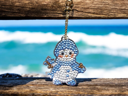 Blue Scarf Snowman Keychain