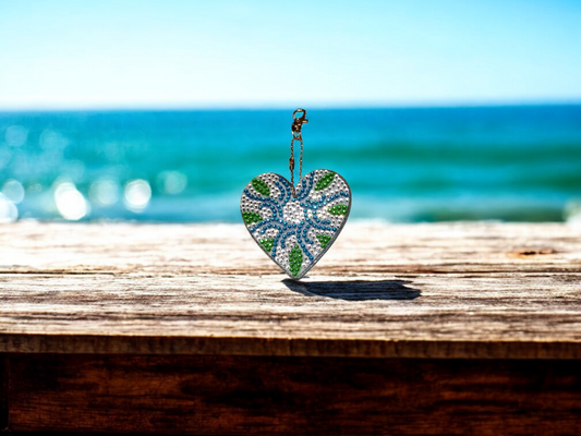 Blue Green Large Heart Keychain
