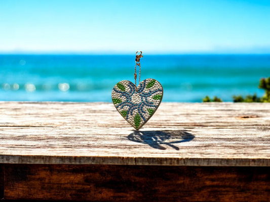 Blue Green Large Heart Keychain